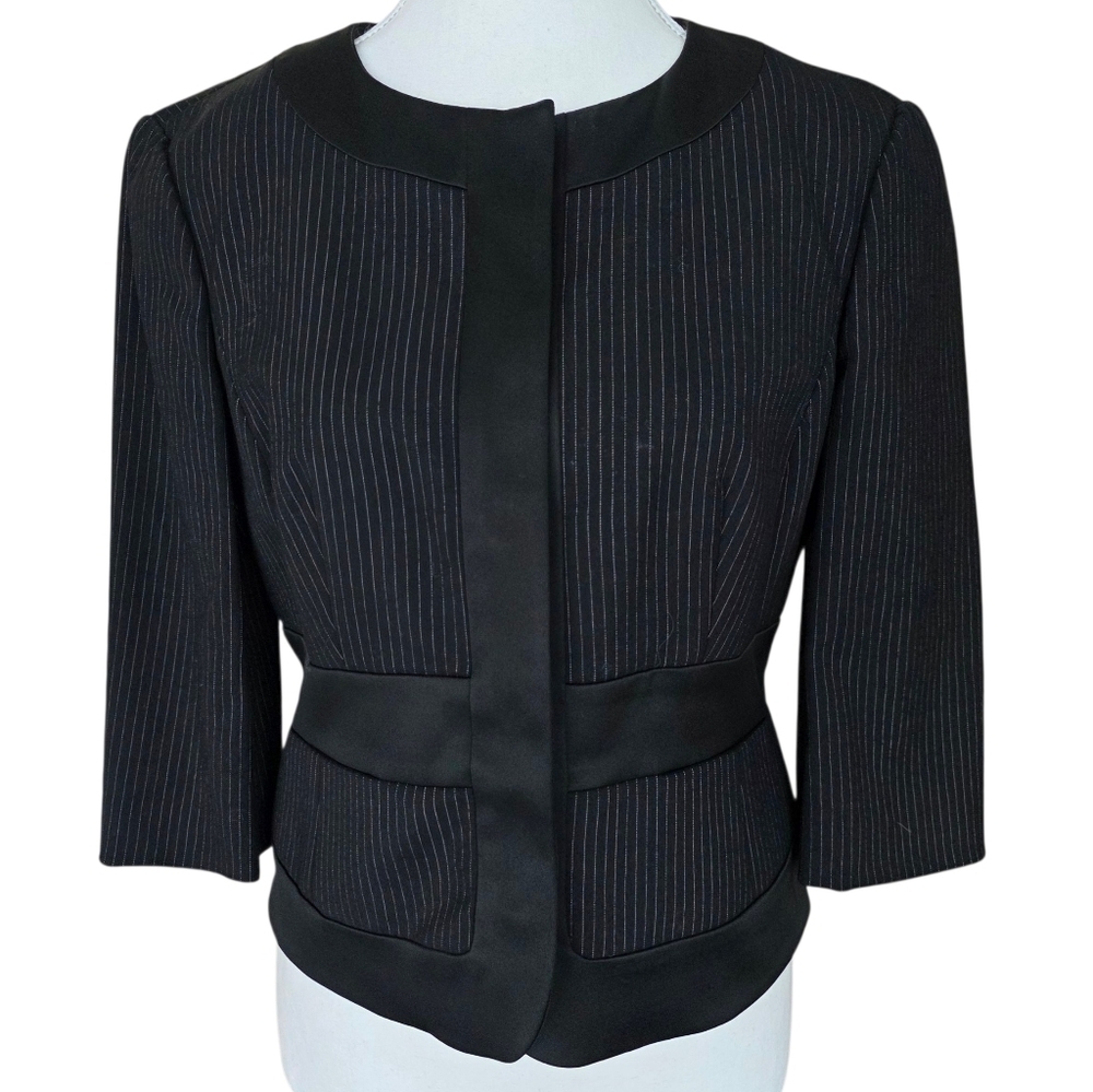 Bebe Black Striped Crop Sleeve Blazer Size 8
